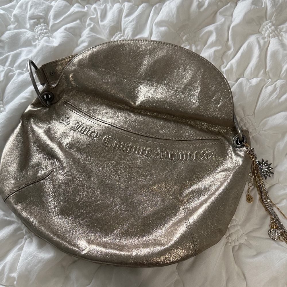 Juicy Couture Metallic Gold Primrose Shoulder Bag with Charm Accents